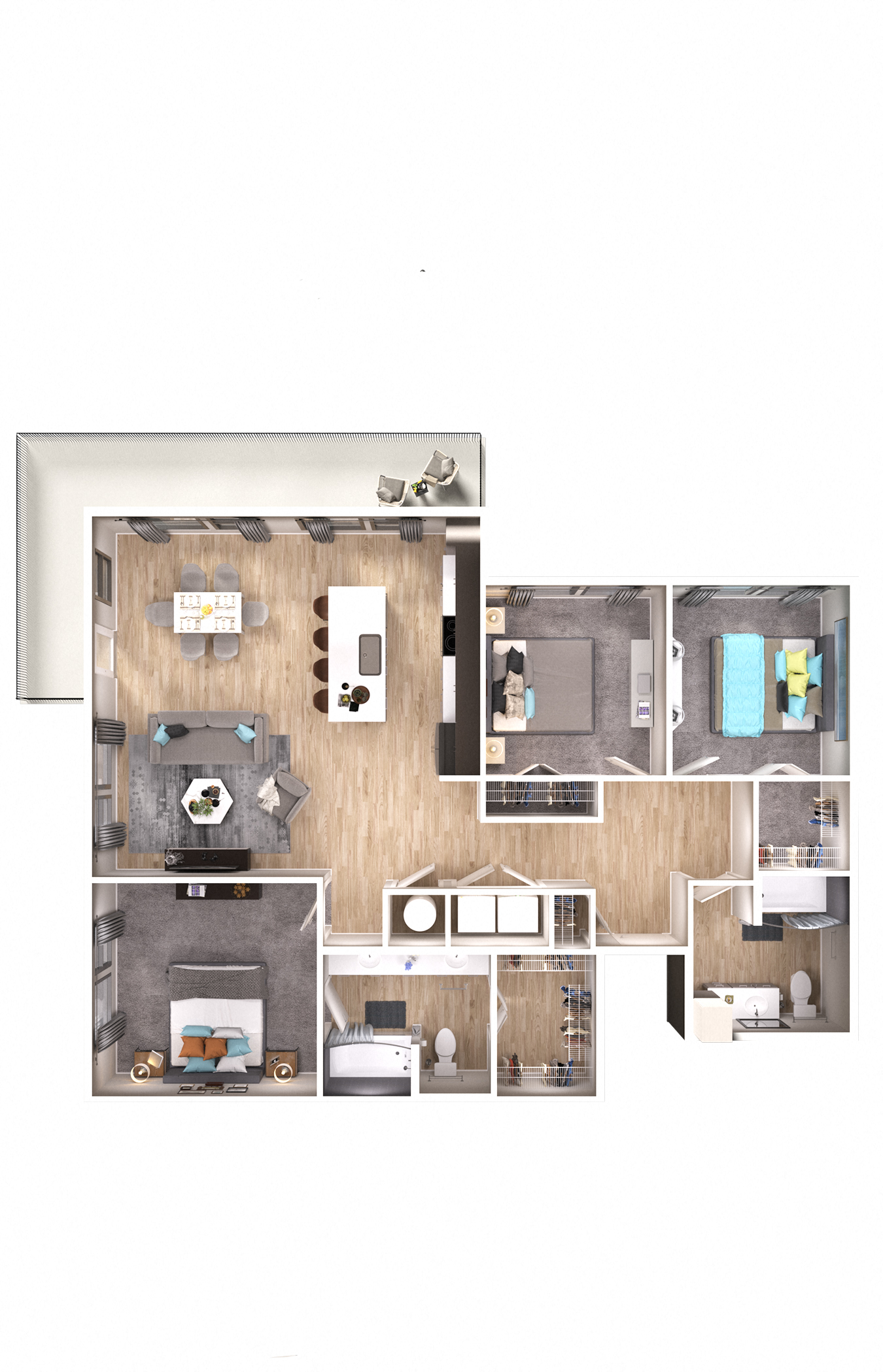 Floor plan for 3 beds, 2 baths, 1367 sqft